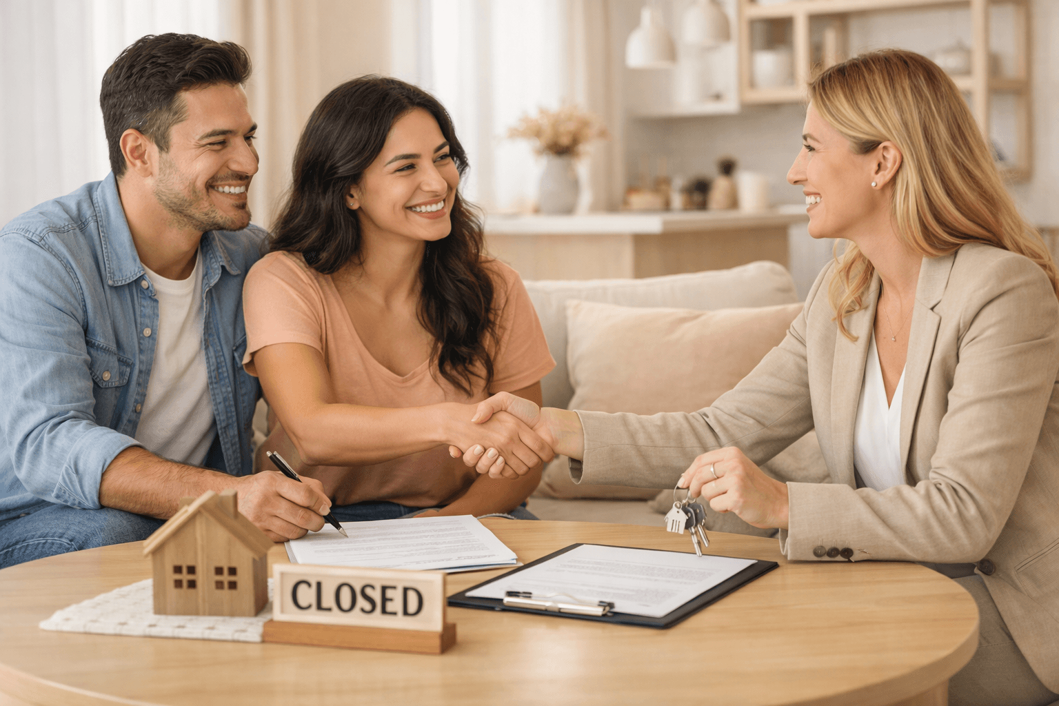 Couple signing refinance documents